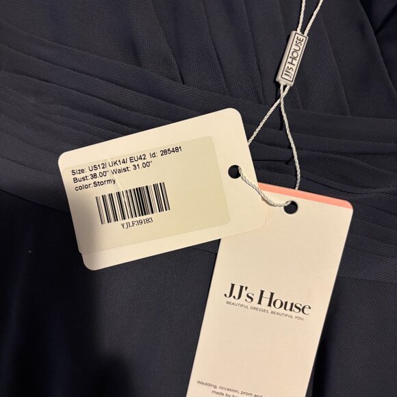 JJs House A-Line V-Neck Asymmetrical Chiffon Cocktail Dress (colour - stormy) - Picture 3 of 3